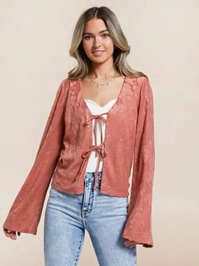Willow and Root Floral Terry Cloth Front Tie Top